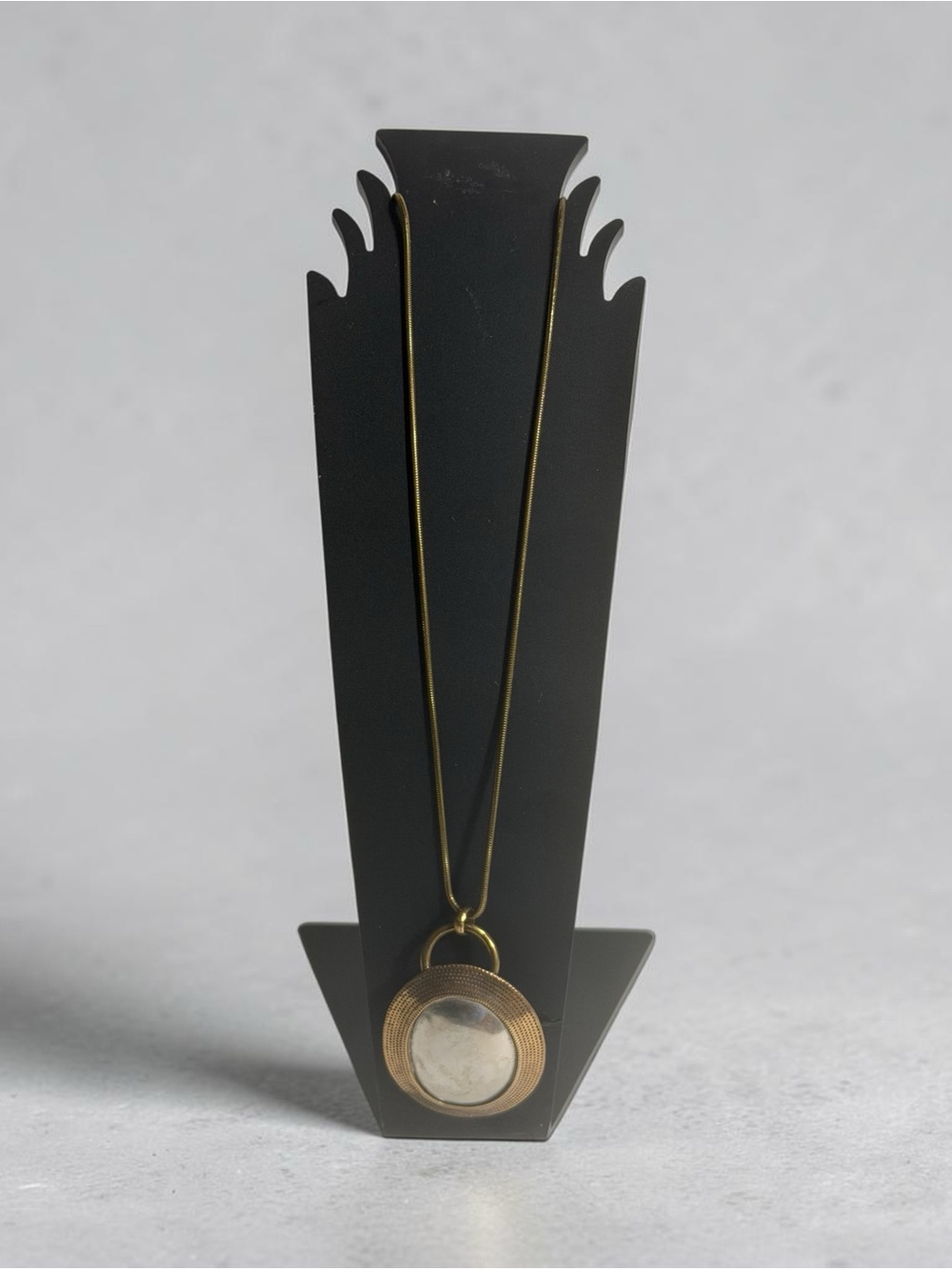 Marjorie Baer Modernist Pendant Necklace Textured & Smooth Gold & Silver Tone